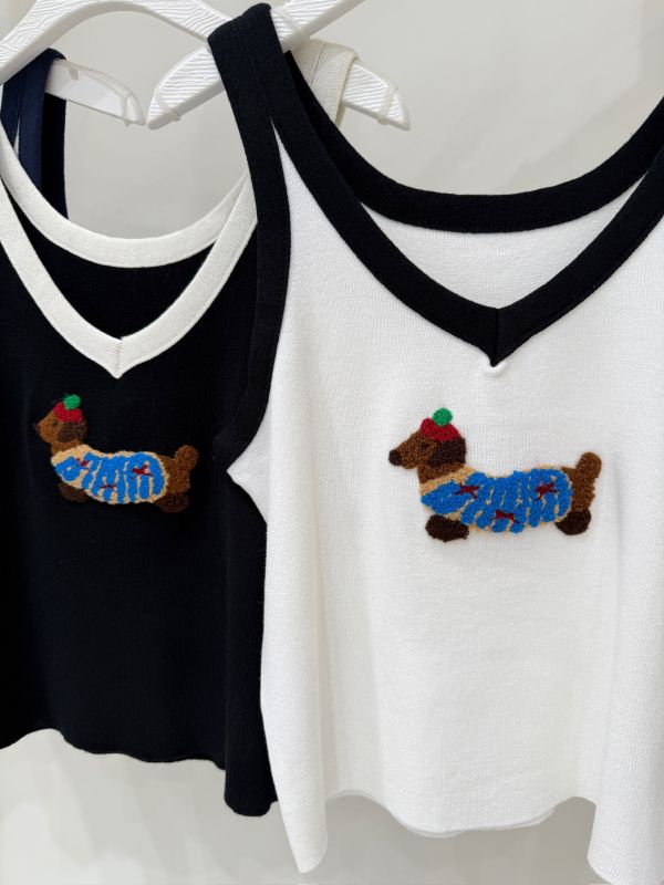 25春夏【撞色邊狗狗刺繡吊帶背心】 