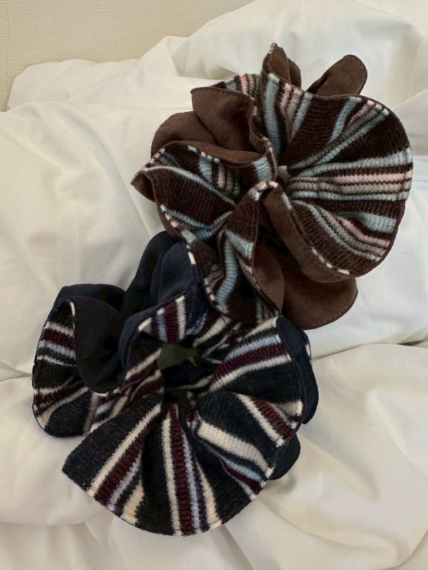 雙面條紋針織素色大腸圈 