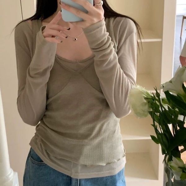 【韓兩件式V領薄上衣】 