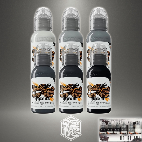 美國歐菲斯 World Famous Ink 灰色 6色漸層套組 容量1OZ - Noire Set - 隱龍刺青紋身器材 隱龍專業刺青紋身器材,進口刺青器材,進口紋身器材,進口紋身耗材,進口紋身顏料色料,進口紋身黑色顏料色料,進口紋身彩色顏料色料,紋身電源,紋身線,紋身踏板腳踏,紋身轉印,紋身針,紋身一體針,紋身傳統長針,紋身針嘴,紋身握柄,紋身修護膏,紋身凡士林,紋身保養,紋身機,刺青機,紋身筆型機,紋身馬達機,紋身直驅機,紋身彈片機,紋身線圈機,紋身床,紋身工作車,紋身扶手,紋身用品,紋身套組。