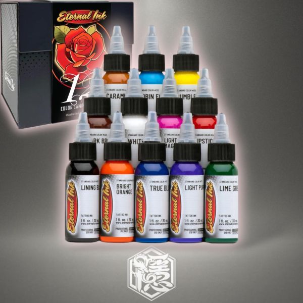 美國伊特諾 Eternal Ink 1OZ 彩色基本色 12色套裝組 - SAMPLE INK SET - 隱龍刺青紋身器材 隱龍專業刺青紋身器材,進口刺青器材,進口紋身器材,進口紋身耗材,進口紋身顏料色料,進口紋身黑色顏料色料,進口紋身彩色顏料色料,紋身電源,紋身線,紋身踏板腳踏,紋身轉印,紋身針,紋身一體針,紋身傳統長針,紋身針嘴,紋身握柄,紋身修護膏,紋身凡士林,紋身保養,紋身機,刺青機,紋身筆型機,紋身馬達機,紋身直驅機,紋身彈片機,紋身線圈機,紋身床,紋身工作車,紋身扶手,紋身用品,紋身套組。