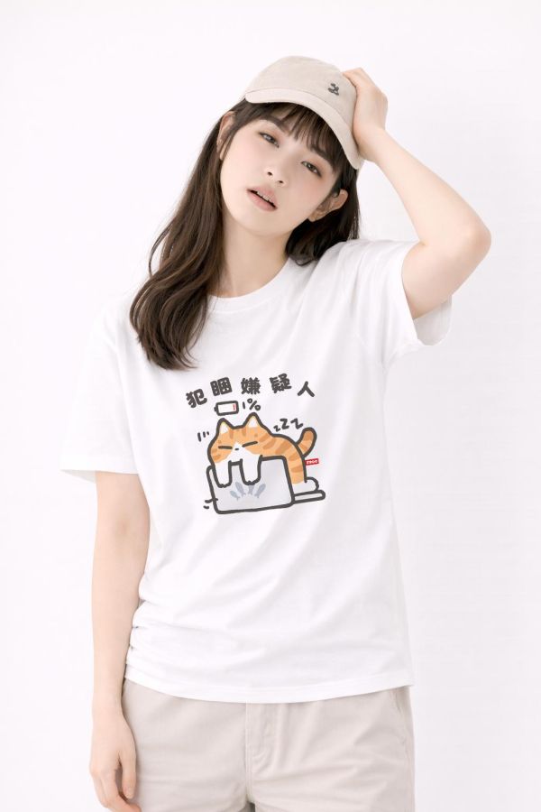 貓咪-犯睏嫌疑人 印花短袖 柴犬,貓咪,T恤,百搭,網路購物,萌經濟,可愛,卡通,狗狗,凱蒂貓