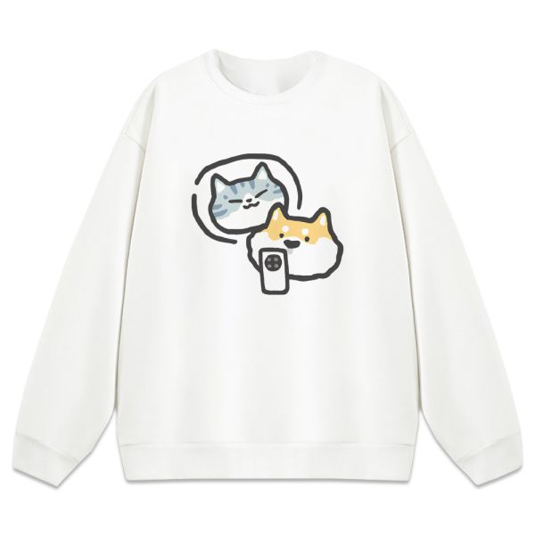 貓咪&柴犬-我想你了 重磅刷毛大學T 柴犬,貓咪,T恤,百搭,網路購物,萌經濟,可愛,卡通,狗狗,凱蒂貓