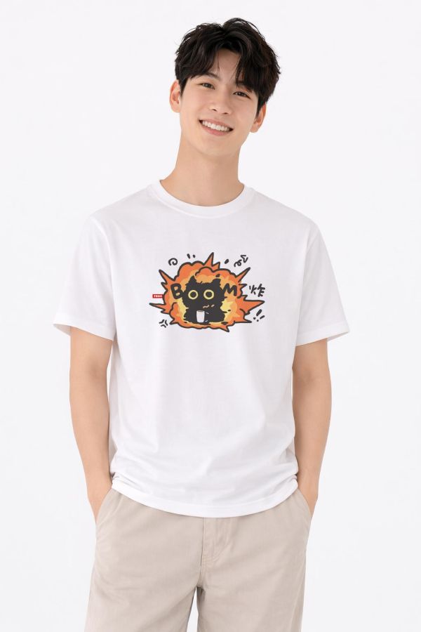 黑貓-BOOM 爆炸 印花短袖 柴犬,貓咪,T恤,百搭,網路購物,萌經濟,可愛,卡通,狗狗,凱蒂貓