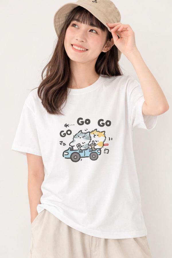 貓咪&柴犬-GO GO GO 印花短袖 柴犬,貓咪,T恤,百搭,網路購物,萌經濟,可愛,卡通,狗狗,凱蒂貓