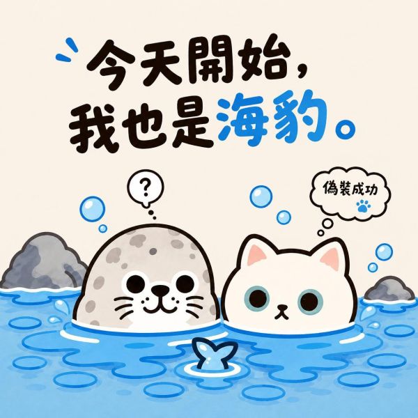 白貓與海豹-捕魚 印花短袖 白貓T恤,海豹T恤,貓咪T恤,印花短袖,純棉T恤,白貓短袖,海豹短袖,海洋系列T恤,動物T恤,插畫T恤,JZ TEE
