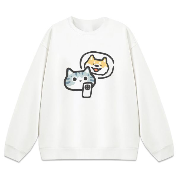 貓咪&柴犬-我想你了 重磅刷毛大學T 柴犬,貓咪,T恤,百搭,網路購物,萌經濟,可愛,卡通,狗狗,凱蒂貓