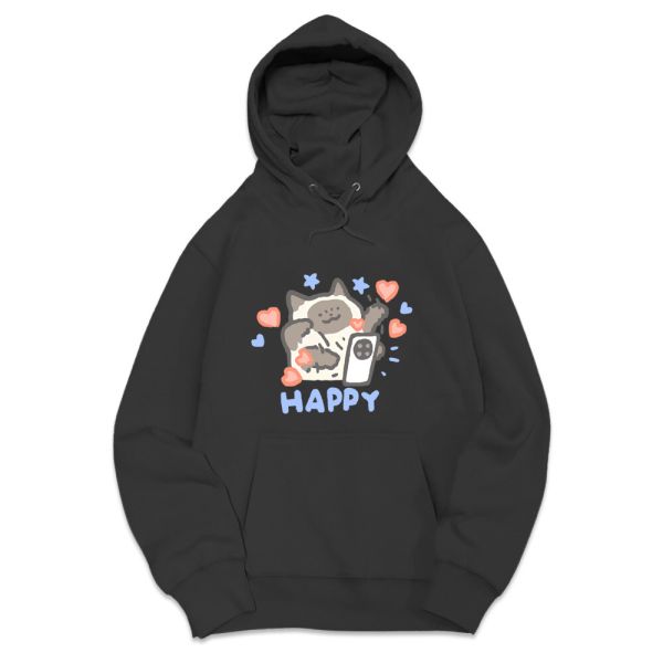 貓咪-HAPPY & LUCKY  重磅刷毛連帽T 