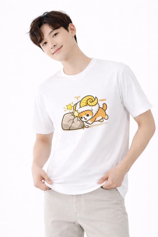 貓咪十二星座-牡羊座 印花短袖 柴犬,貓咪,T恤,百搭,網路購物,萌經濟,可愛,卡通,狗狗,凱蒂貓