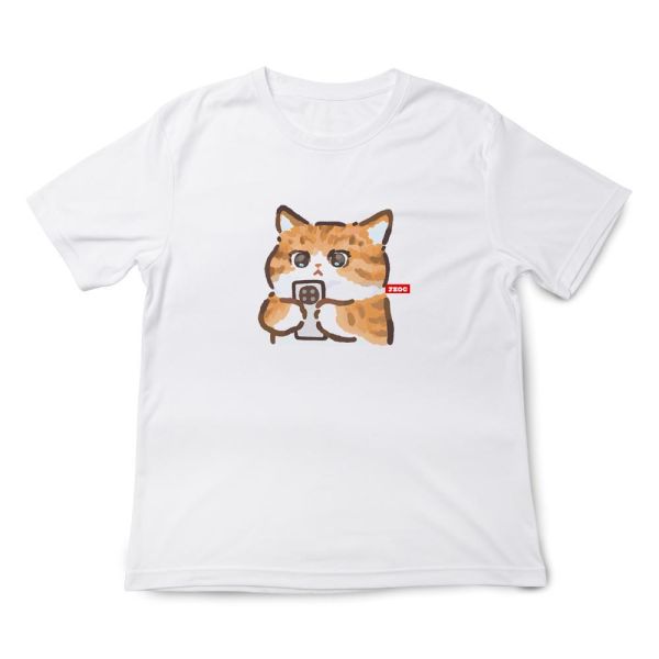 橘貓-玩手機 印花短袖 柴犬,貓咪,T恤,百搭,網路購物,萌經濟,可愛,卡通,狗狗,凱蒂貓