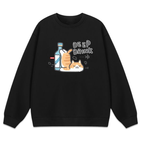 貓咪-DEEP DRINK 重磅刷毛大學T 柴犬,貓咪,T恤,百搭,網路購物,萌經濟,可愛,卡通,狗狗,凱蒂貓