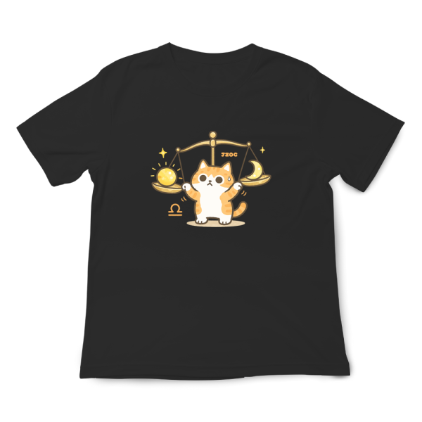 貓咪十二星座-天秤座 印花短袖 柴犬,貓咪,T恤,百搭,網路購物,萌經濟,可愛,卡通,狗狗,凱蒂貓