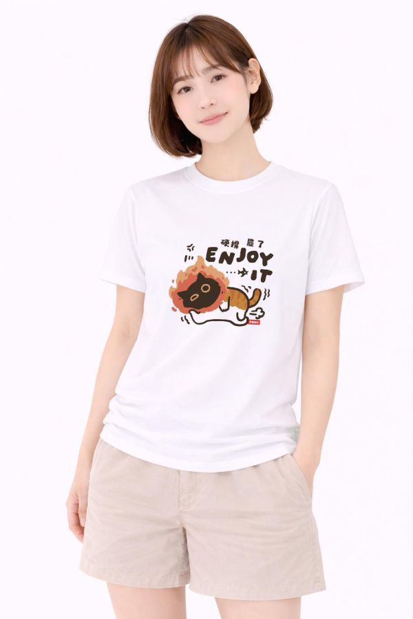 黑貓變身-硬撐罷了 印花短袖 柴犬,貓咪,T恤,百搭,網路購物,萌經濟,可愛,卡通,狗狗,凱蒂貓