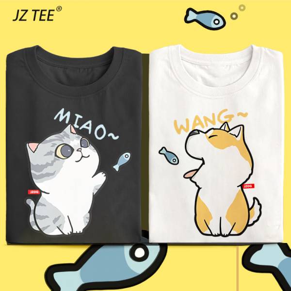 Cat & Shiba Inu Feeding Fish Tee Cat & Shiba Inu Feeding Fish Tee