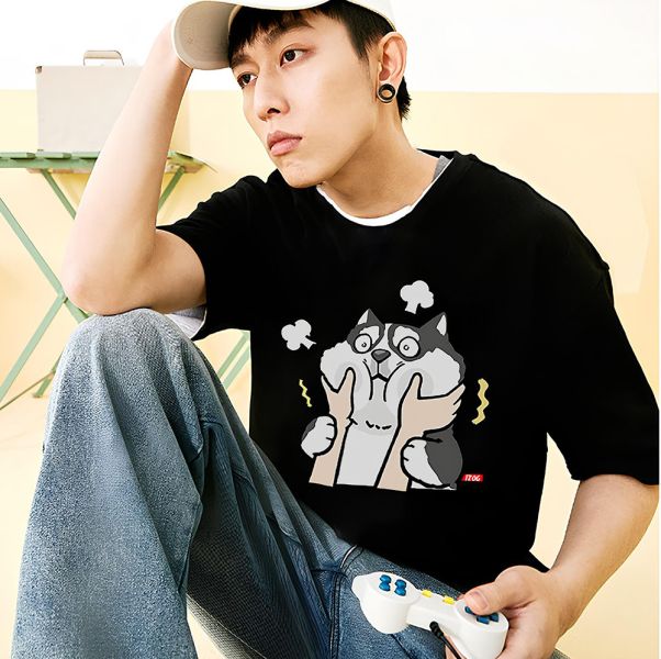 Husky - Face Pinching Graphic Tee 柴犬,貓咪,T恤,百搭,網路購物,萌經濟,可愛,卡通,狗狗,凱蒂貓