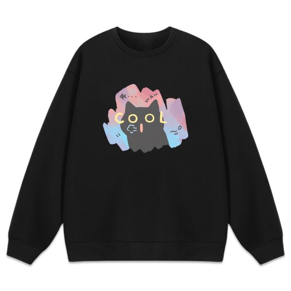 黑貓-COOL 重磅刷毛大學T 柴犬,貓咪,T恤,百搭,網路購物,萌經濟,可愛,卡通,狗狗,凱蒂貓