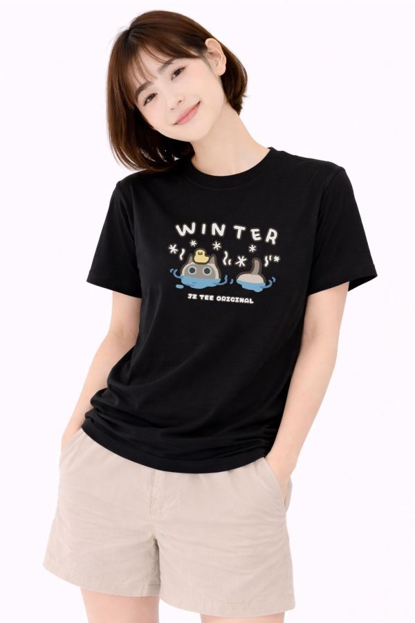 暹羅貓-泡溫泉 印花短袖 柴犬,貓咪,T恤,百搭,網路購物,萌經濟,可愛,卡通,狗狗,凱蒂貓