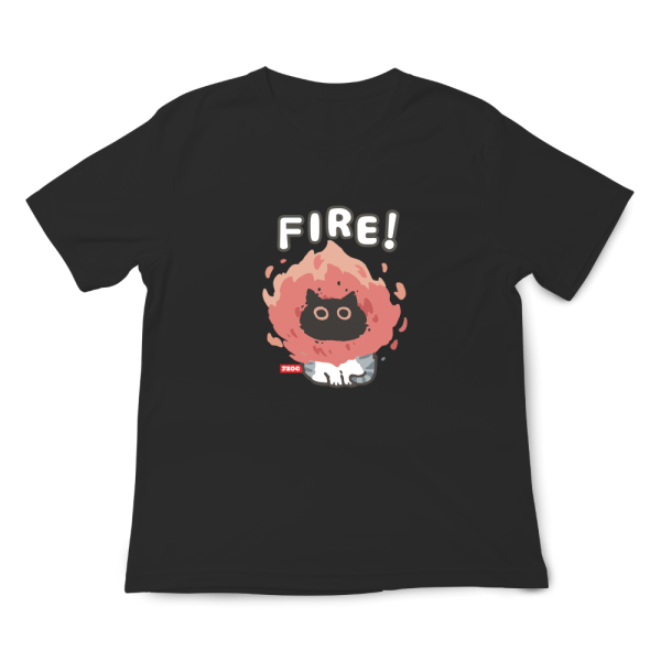 黑貓變身-FIRE 印花短袖 柴犬,貓咪,T恤,百搭,網路購物,萌經濟,可愛,卡通,狗狗,凱蒂貓