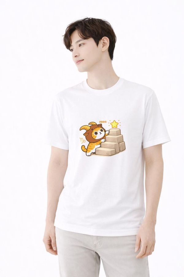 貓咪十二星座-摩羯座 印花短袖 柴犬,貓咪,T恤,百搭,網路購物,萌經濟,可愛,卡通,狗狗,凱蒂貓