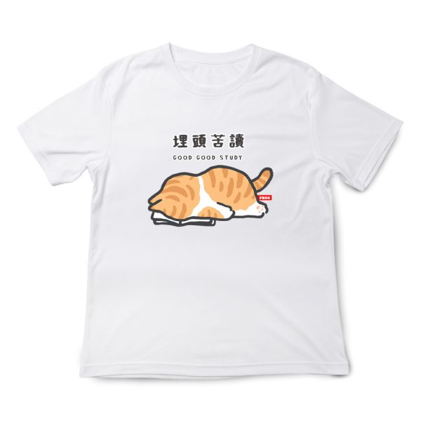 貓咪-埋頭苦讀 印花短袖 柴犬,貓咪,T恤,百搭,網路購物,萌經濟,可愛,卡通,狗狗,凱蒂貓