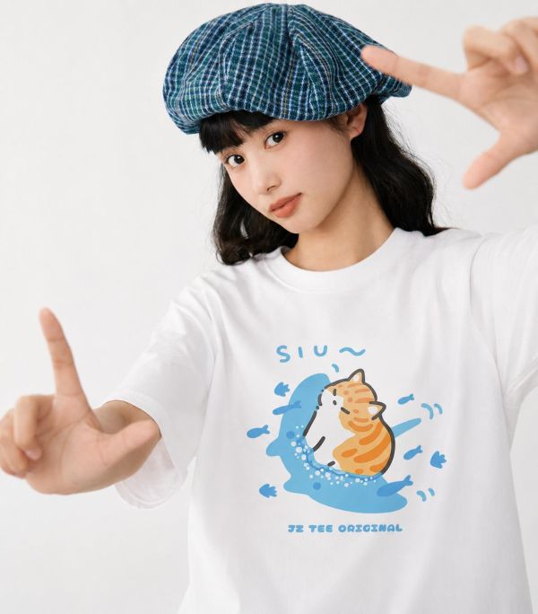 橘貓與魟魚 印花短袖 柴犬,貓咪,T恤,百搭,網路購物,萌經濟,可愛,卡通,狗狗,凱蒂貓
