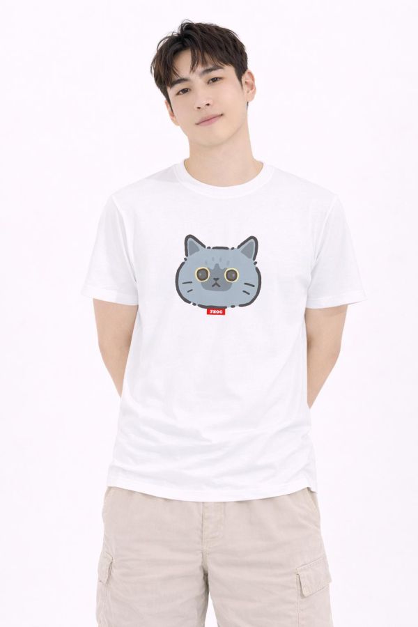 灰貓-灰貓頭 印花短袖 柴犬,貓咪,T恤,百搭,網路購物,萌經濟,可愛,卡通,狗狗,凱蒂貓