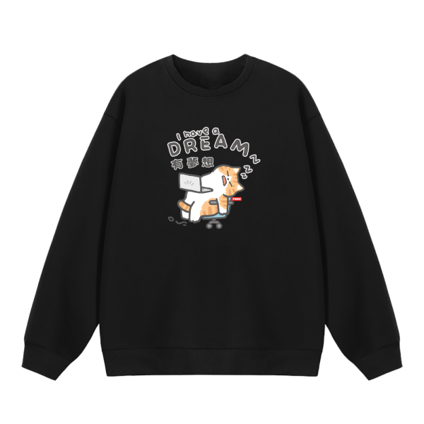 貓咪-有夢想 重磅刷毛大學T 柴犬,貓咪,T恤,百搭,網路購物,萌經濟,可愛,卡通,狗狗,凱蒂貓