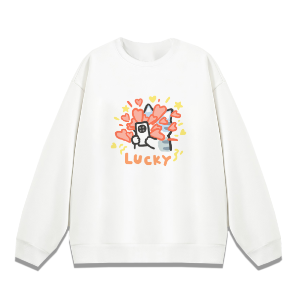 貓咪-HAPPY & LUCKY 重磅刷毛大學T 柴犬,貓咪,T恤,百搭,網路購物,萌經濟,可愛,卡通,狗狗,凱蒂貓