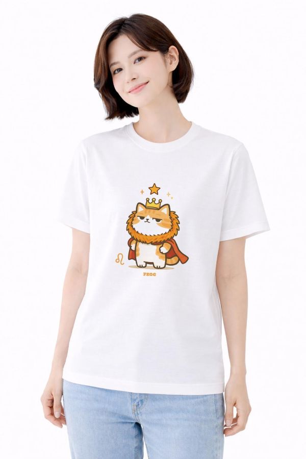 貓咪十二星座-獅子座 印花短袖 柴犬,貓咪,T恤,百搭,網路購物,萌經濟,可愛,卡通,狗狗,凱蒂貓