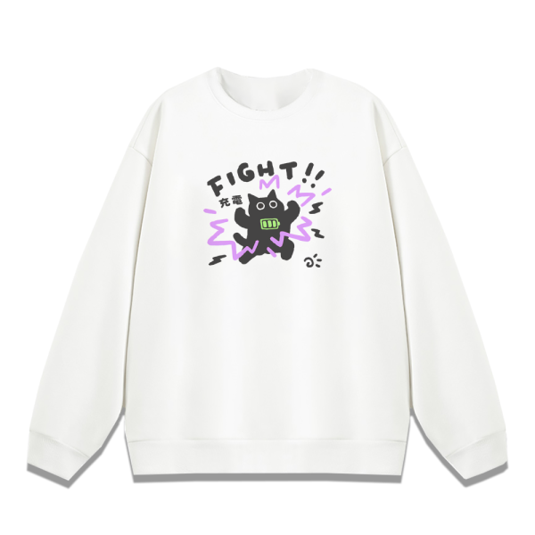 黑貓-充電貓 重磅刷毛大學T 柴犬,貓咪,T恤,百搭,網路購物,萌經濟,可愛,卡通,狗狗,凱蒂貓