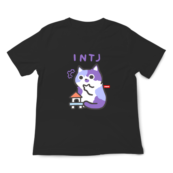 MBTI貓咪 INTJ-建築師 印花短袖 柴犬,貓咪,T恤,百搭,網路購物,萌經濟,可愛,卡通,狗狗,凱蒂貓