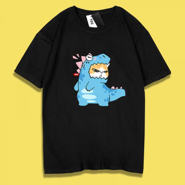 Dinosaur-Themed Shiba Inu & Cat Short-Sleeve T-Shirt 情侶裝,貓咪,T恤,百搭,網路購物,萌經濟,可愛,卡通,狗狗,凱蒂貓