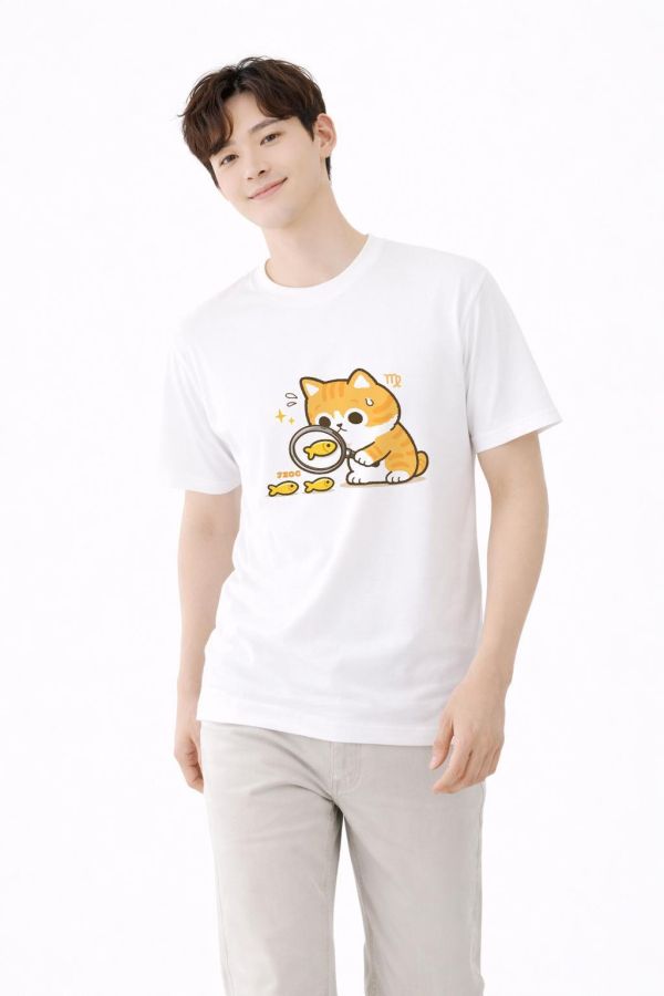 貓咪十二星座-處女座 印花短袖 柴犬,貓咪,T恤,百搭,網路購物,萌經濟,可愛,卡通,狗狗,凱蒂貓