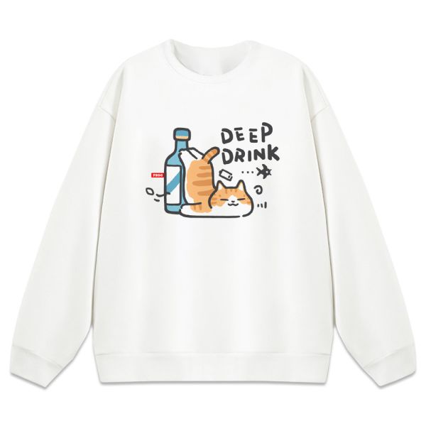 貓咪-DEEP DRINK 重磅刷毛大學T 柴犬,貓咪,T恤,百搭,網路購物,萌經濟,可愛,卡通,狗狗,凱蒂貓