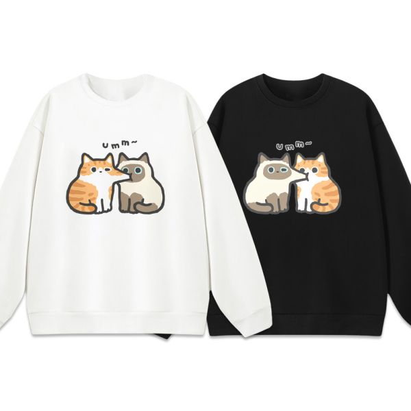 橘貓&暹羅貓-吸臉 重磅刷毛大學T 柴犬,貓咪,T恤,百搭,網路購物,萌經濟,可愛,卡通,狗狗,凱蒂貓