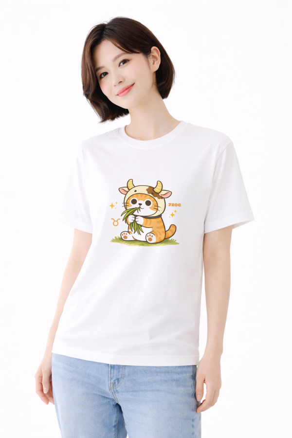 貓咪十二星座-金牛座 印花短袖 柴犬,貓咪,T恤,百搭,網路購物,萌經濟,可愛,卡通,狗狗,凱蒂貓