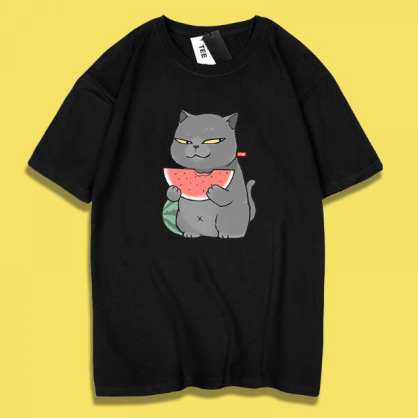 Grey Cat Eating Watermelon Tee Grey Cat Eating Watermelon Tee