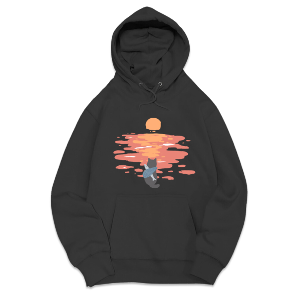 日落黑貓 重磅刷毛連帽T 