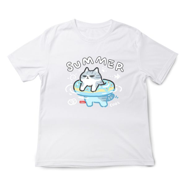 貓咪-SUMMER 游泳 印花短袖 柴犬,貓咪,T恤,百搭,網路購物,萌經濟,可愛,卡通,狗狗,凱蒂貓