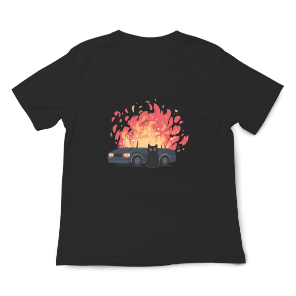 黑貓-燒車 印花短袖 柴犬,貓咪,T恤,百搭,網路購物,萌經濟,可愛,卡通,狗狗,凱蒂貓