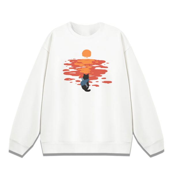 日落黑貓 重磅刷毛大學T 柴犬,貓咪,T恤,百搭,網路購物,萌經濟,可愛,卡通,狗狗,凱蒂貓