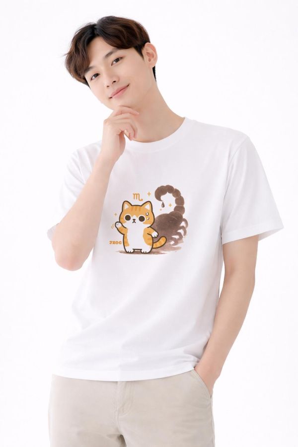 貓咪十二星座-天蠍座 印花短袖 柴犬,貓咪,T恤,百搭,網路購物,萌經濟,可愛,卡通,狗狗,凱蒂貓