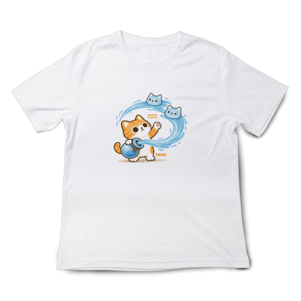 貓咪十二星座-水瓶座 印花短袖 柴犬,貓咪,T恤,百搭,網路購物,萌經濟,可愛,卡通,狗狗,凱蒂貓