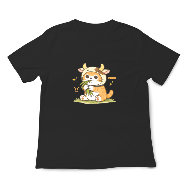 貓咪十二星座-金牛座 印花短袖 柴犬,貓咪,T恤,百搭,網路購物,萌經濟,可愛,卡通,狗狗,凱蒂貓