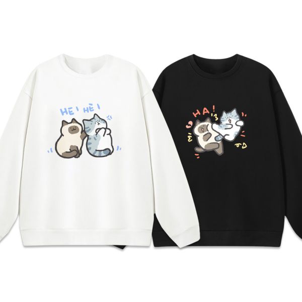 貓咪-HE HA 重磅刷毛大學T 柴犬,貓咪,T恤,百搭,網路購物,萌經濟,可愛,卡通,狗狗,凱蒂貓