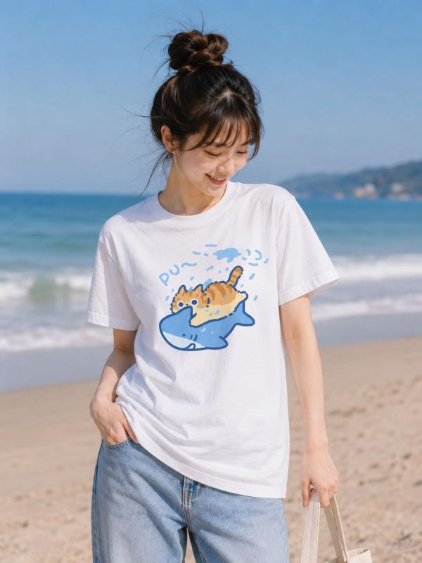 橘貓 潛水 印花短袖 柴犬,貓咪,T恤,百搭,網路購物,萌經濟,可愛,卡通,狗狗,凱蒂貓