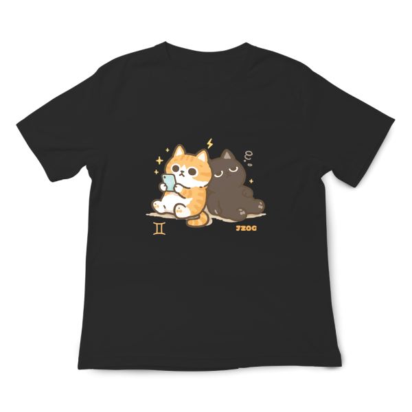 貓咪十二星座-雙子座 印花短袖 柴犬,貓咪,T恤,百搭,網路購物,萌經濟,可愛,卡通,狗狗,凱蒂貓