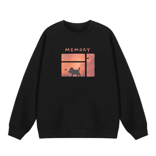 黑貓-MEMORY 重磅刷毛大學T 柴犬,貓咪,T恤,百搭,網路購物,萌經濟,可愛,卡通,狗狗,凱蒂貓