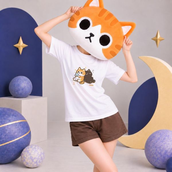 貓咪十二星座-雙子座 印花短袖 雙子座T恤,雙子座短袖,星座T恤,貓咪星座T恤,貓咪T恤,十二星座T恤,印花短袖,純棉T恤,星座禮物,插畫T恤,JZ TEE