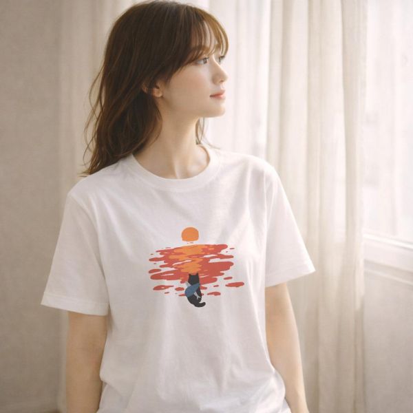 橘貓-日落黑貓 印花短袖 柴犬,貓咪,T恤,百搭,網路購物,萌經濟,可愛,卡通,狗狗,凱蒂貓